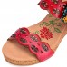  Leather Vintage Flowers Printing Hook Loop Comfy Stripe Wedge Sandals