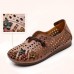 Women Hollow Ethnic Floral Embellished Loafers Casual Breathable Soft Comfy Flat Shoes