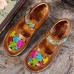  Genuine Leather Hand Made Retro Ethnic Colorful Flowers Hollow Soft Comfy Mary Jane Flat Shoes