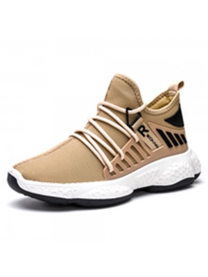 Men Lightweight Lace Up Knitted Fabric Running Walking Sport Shoes