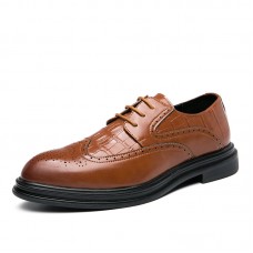 Men Brogue Non Slip Lace Up PU Leather Business Dress Shoes