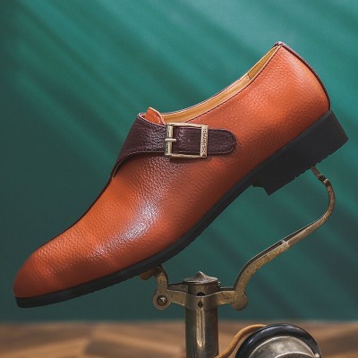 Men Monk Contrast Color Business PU Leather Dress Shoes