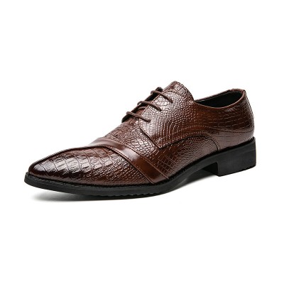 Men Crocodile Embossed Lace Up Derby Business Shoes