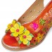  Retro Yellow Flower Hand  Painting Comfy Buckle Heeled Sandals