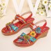  Genuine Leather Handmade Stitching Comfy Bohemian Flowers Decor Hook   Loop Wedges Sandals