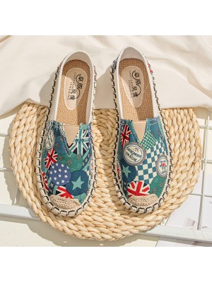 Women Pattern Slip On Comfy Hand Stitching Casual Flat Loafers Shoes