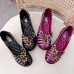 Plus Size Women Breathable Soft Comfy Genuine Leather Floral Embellished Hand Stitching Flat Shoes