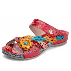  Retro Casual Flowers Calico Comfy Flat Stripe Sandals