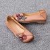 Women Vintage Floral Round Toe Genuine Leather Soft Sole Slip On Comfy Flats