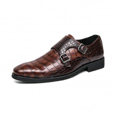 Men Crocodile Embossed Business Formal Monk Shoes
