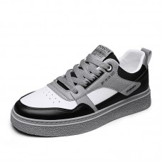 Men Microfiber Leather Non Slip Lace Up Casual Skate Shoes