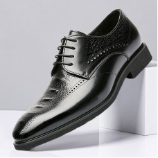 Men Brogue Embossed Oxfords Cowhide Leather Dress Shoes