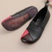 Women Casual Retro Colorblock Genuine Leather Soft Comfortable Lazy Flat Shoes