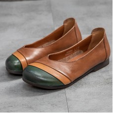 Women Comfortable Round Toe Patchwork Colorblock Slip  On Walking Flat Loafers Shoes