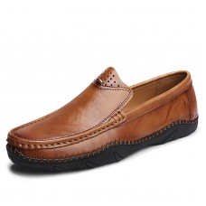 Menico Men Retro Genuine Leather Slip On Stitching Business Working Casual Driving Loafers Shoes