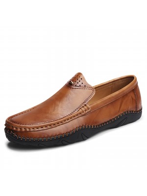 Menico Men Retro Genuine Leather Slip On Stitching Business Working Casual Driving Loafers Shoes