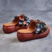  Handmade Leather Holiday Floral Platform Casual Beach Sandals