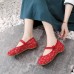 Women Breathable Fabric Button Flowers Ethnic Soft Comfy Old Peking Shoes