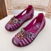 Plus Size Women Breathable Soft Comfy Genuine Leather Floral Embellished Hand Stitching Flat Shoes