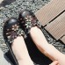 Plus Size Women Breathable Soft Comfy Genuine Leather Floral Embellished Hand Stitching Flat Shoes