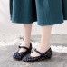Women Breathable Fabric Button Flowers Ethnic Soft Comfy Old Peking Shoes