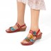  Genuine Leather Handmade Stitching Comfy Bohemian Flowers Decor Hook   Loop Wedges Sandals