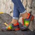  Casual Lace Up Rainbow Print Stitching Loafers Shoes Women’s Leather Comfy Flats