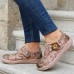  Genuine Leather Patchwork Ethnic Floral Decor Hook   Loop Soft Comfy Lightweight Flat Shoes