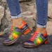  Casual Lace Up Rainbow Print Stitching Loafers Shoes Women’s Leather Comfy Flats