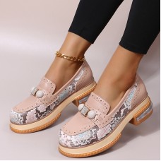 Plus Size Women Casual Fashion Rhinestone Decor Snakeskin Colorblock Loafers Shoes
