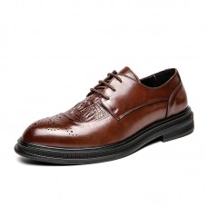 Men Brogue Embossed Lace Up Breathable Business Dress Shoes