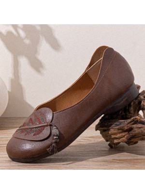 Women Retro Folkways Pattern Round Toe Soft Sole Comfy Flats Casual Shoes